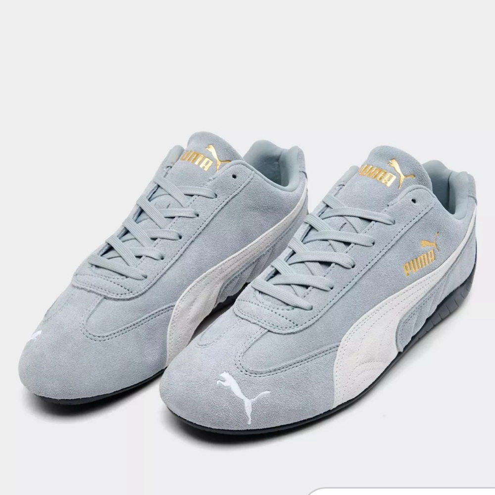 Puma Light Gray Sneakers with Gold Accents